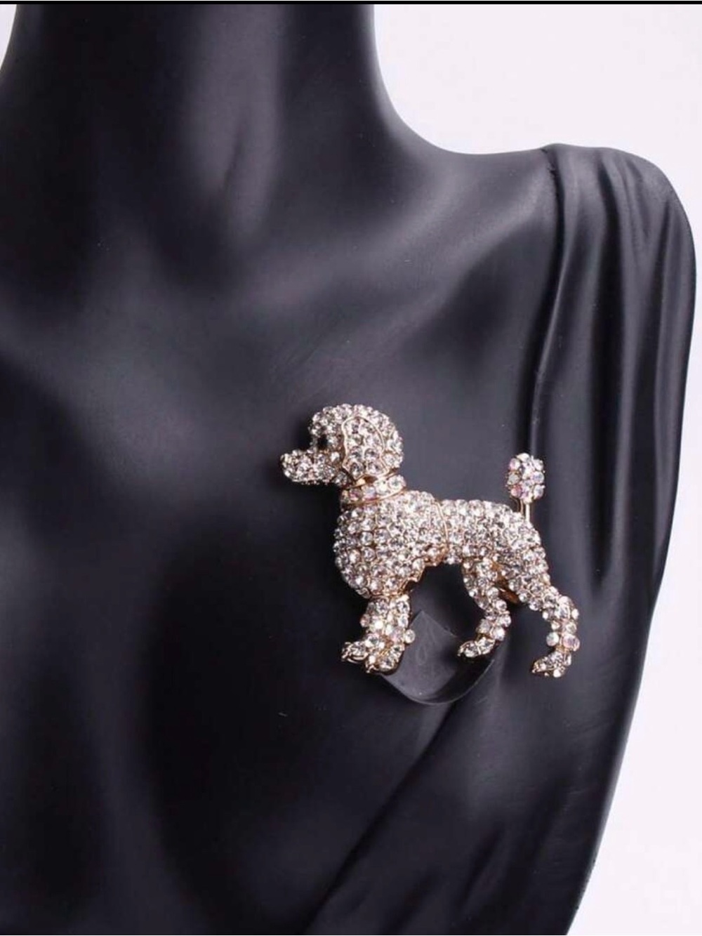 Crystal Poodle Brooch Pin - Gold Tone